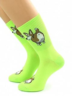 Забавные носки с принтом "Корги" со спортивной резинкой салатового цвета Hobby Line 45993